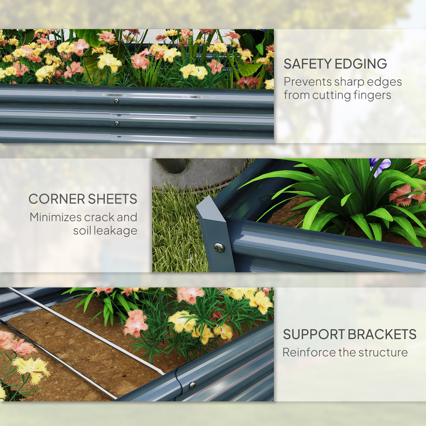 Outsunny Galvanised Raised Garden Bed, 180x90x30cm Raised Bed, Silver