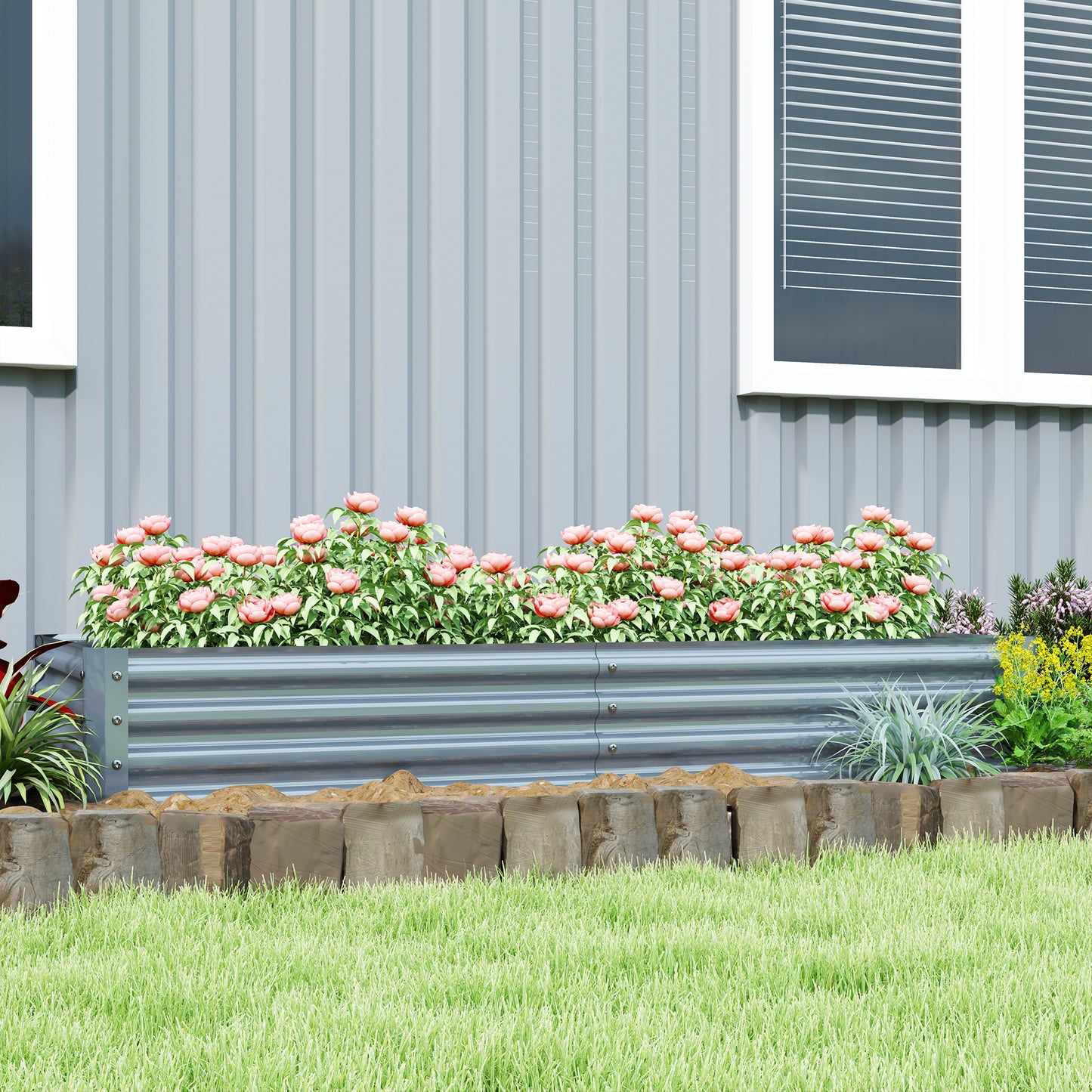 Outsunny Galvanised Raised Garden Bed, 180x90x30cm Raised Bed, Silver
