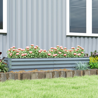 Outsunny Galvanised Raised Garden Bed, 180x90x30cm Raised Bed, Silver