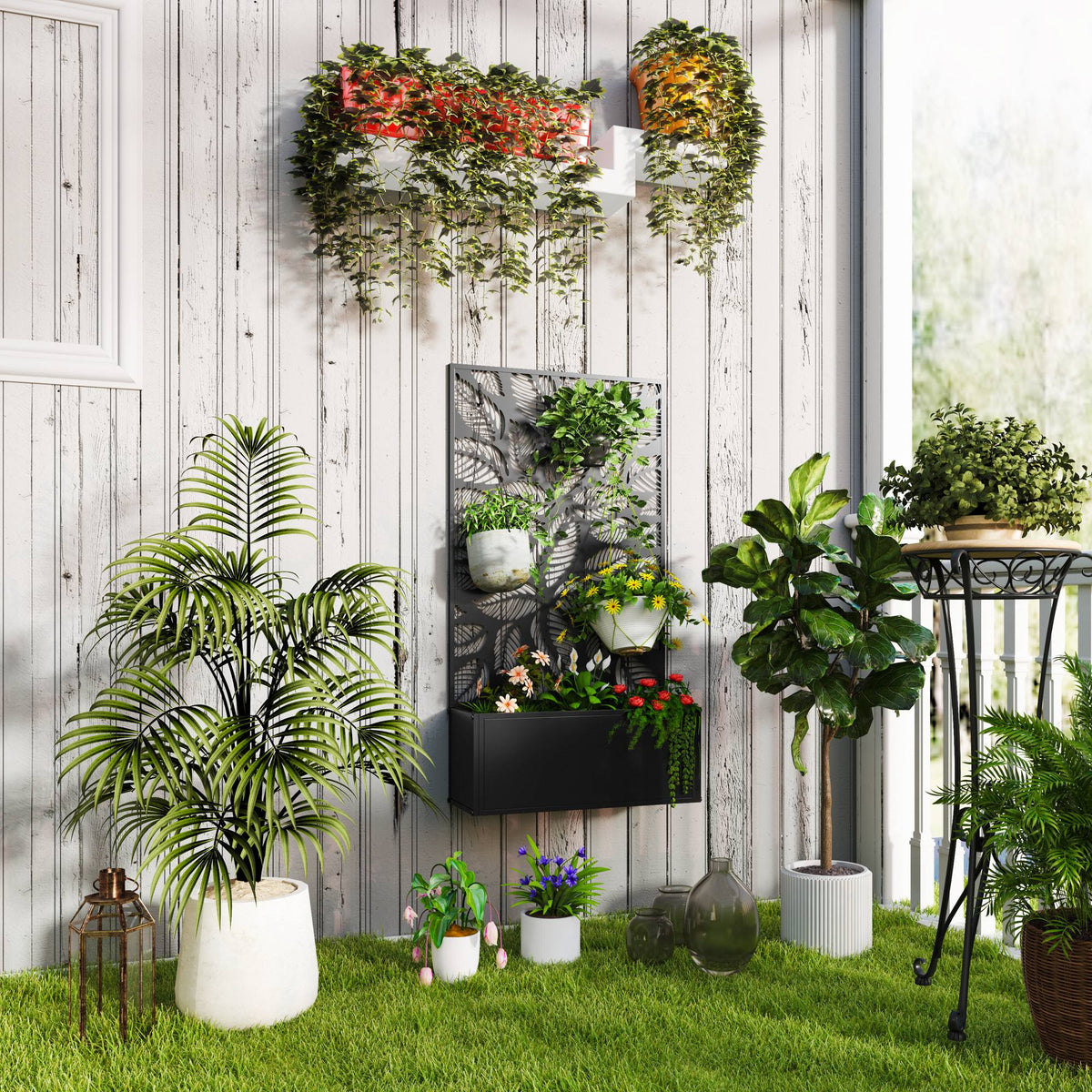 Outsunny Metal Raised Garden Bed with Trellis, Outdoor Elevated Planter Box