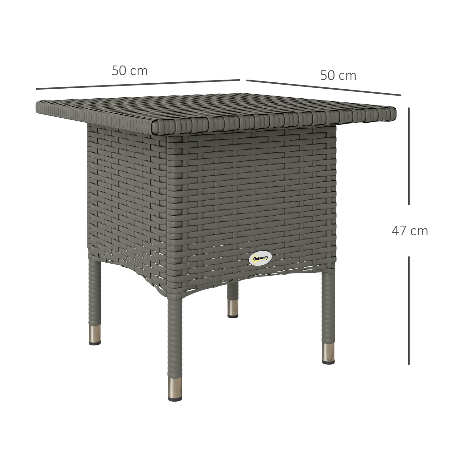 Outsunny PE Rattan Outdoor Coffee Table, Easy Match Rattan Side Table, Grey