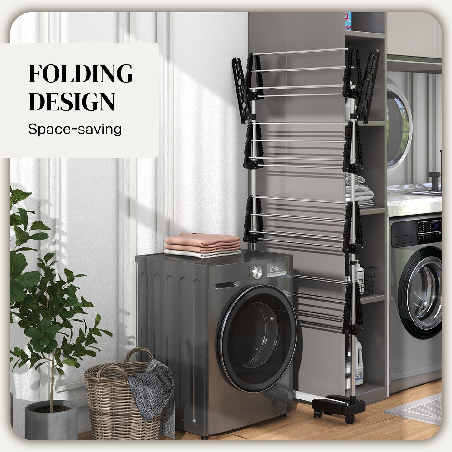 HOMCOM 4-Tier Large Clothes Airer Stainless Steel Clothes Drying Rack Black