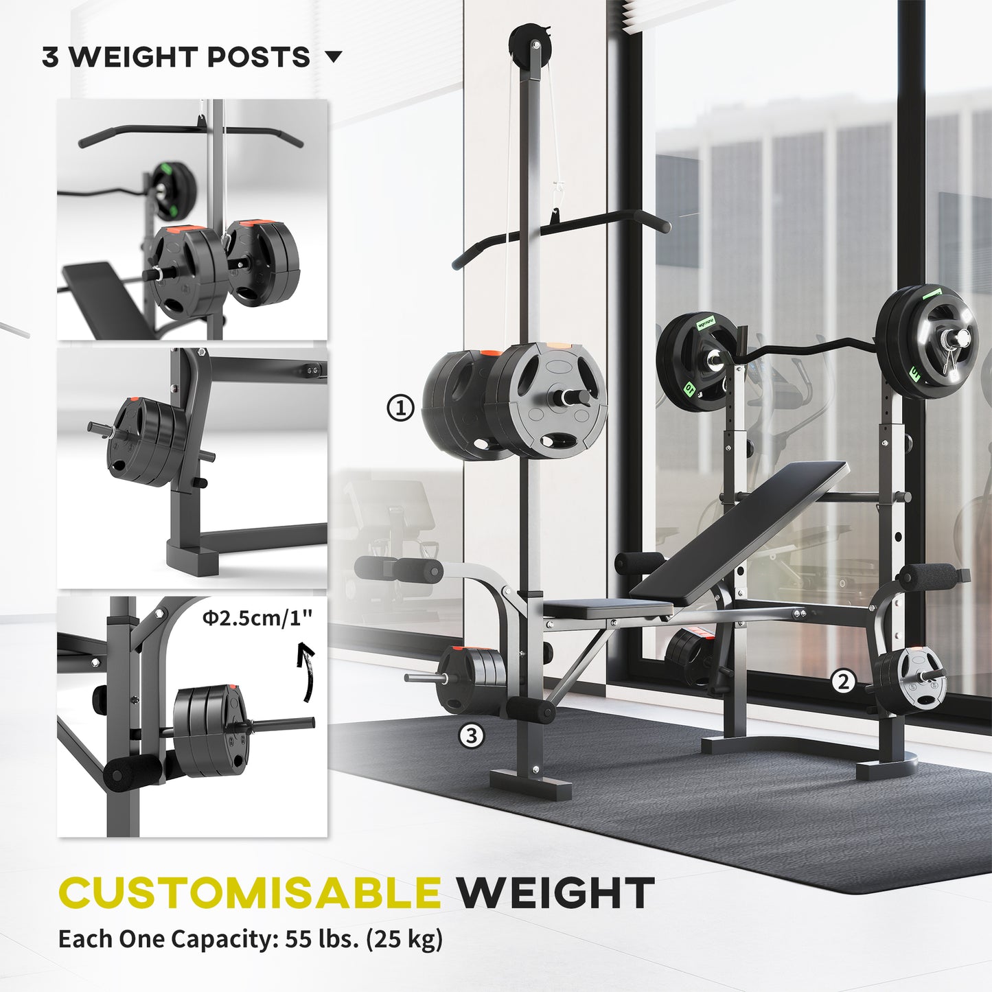 SPORTNOW Multi-Exercise Incline or Flat Weight Bench with Bench Press Rack