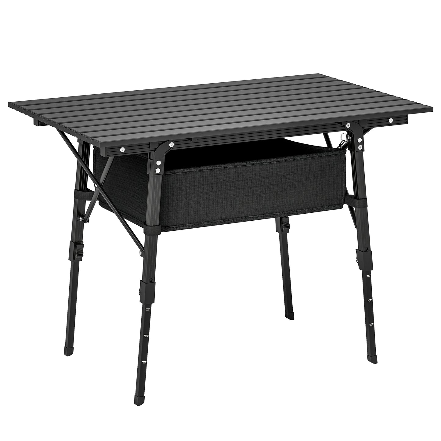 Outsunny Folding Camping Table w/ Adjustable Height, Storage Basket, Black
