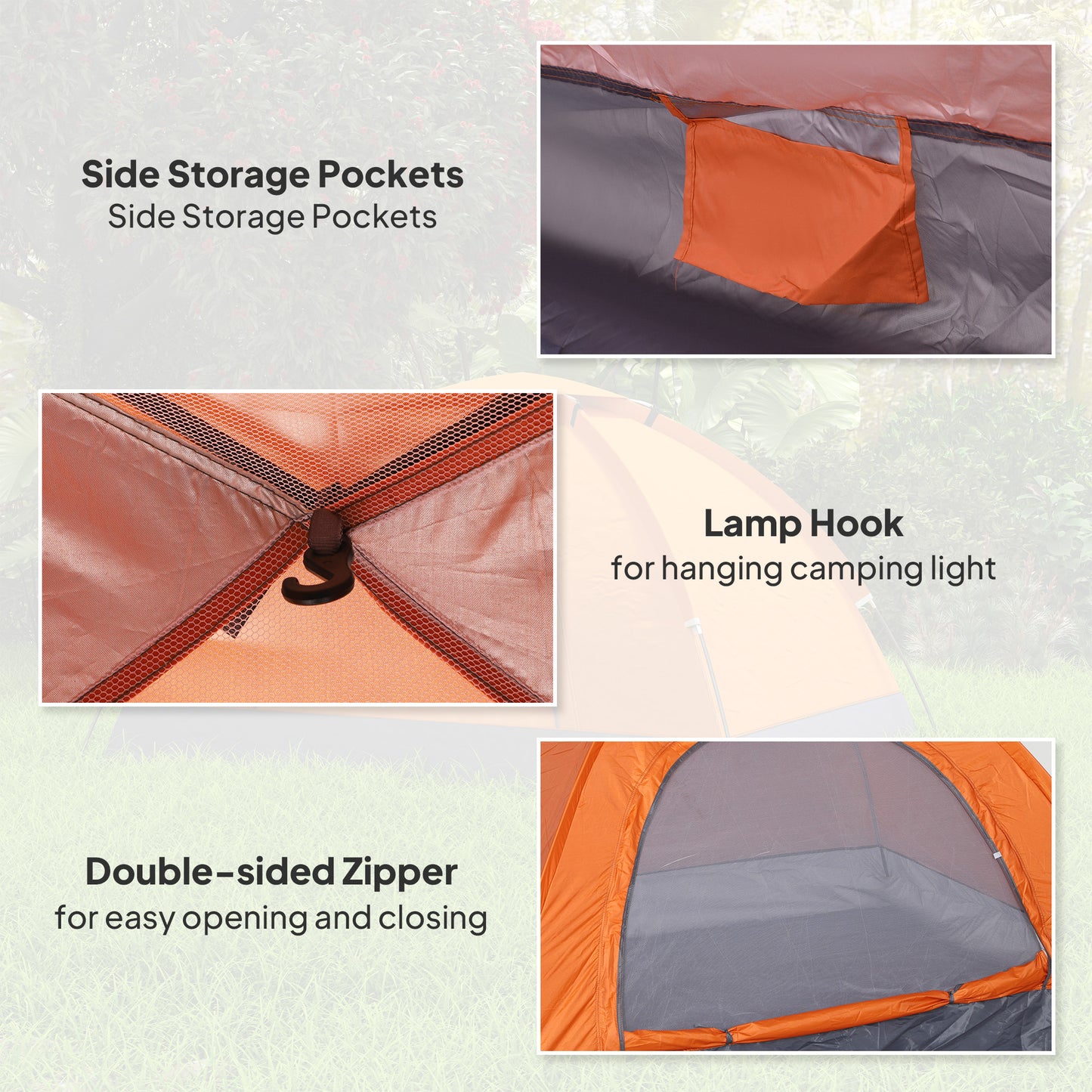 Outsunny Camping Tent for 2 Person Dome Tent w/ Storage Pocket Orange