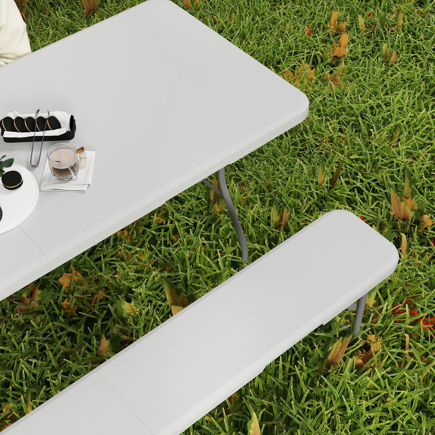 Outsunny 3 Piece Folding Picnic Table and Bench Set with Handles, White