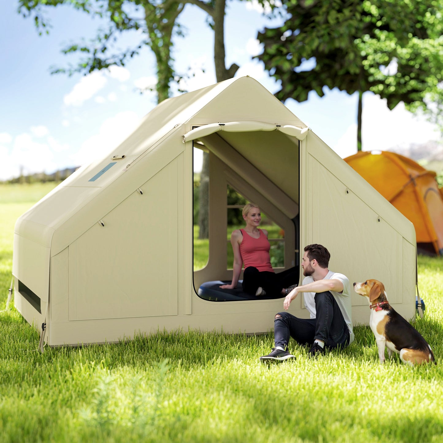 Outsunny Inflatable Camping Tent with Pump, 2-4 Person Glamping Tent