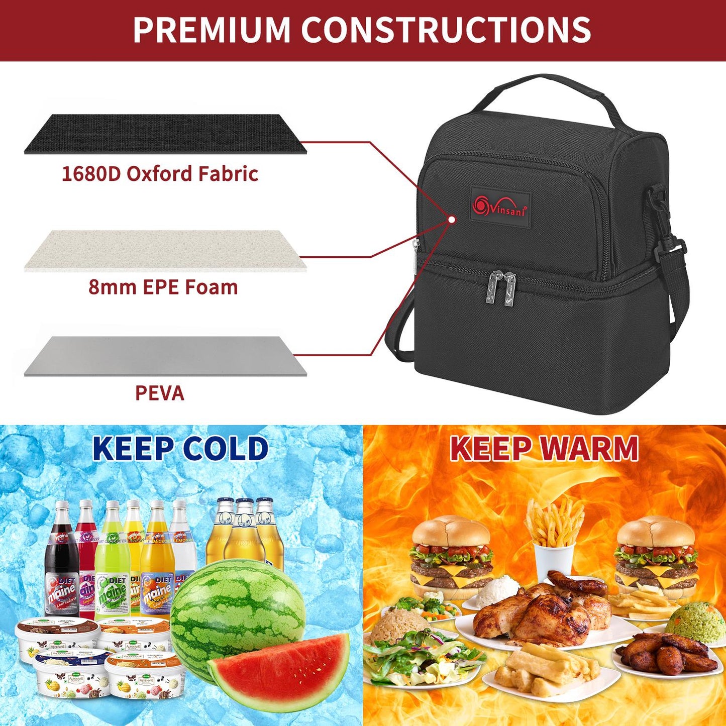 VINSANI 7L DUAL COMP LUNCH BACK W/ICE PACK 1010117