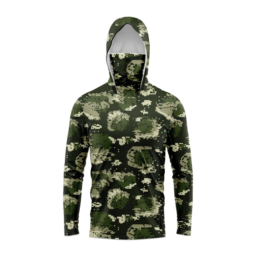 Men Hood Fishing Shirt long sleeve fishing t shirt uv protection Fishing Apparel