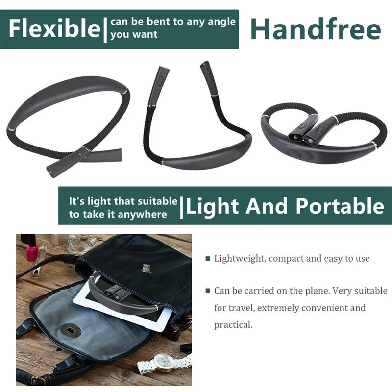 LED Neck Reading Light Flexible Book Lamp 3 Colors Brightness Adjustable Rechargeable for Reading Knitting Repairing Lighting