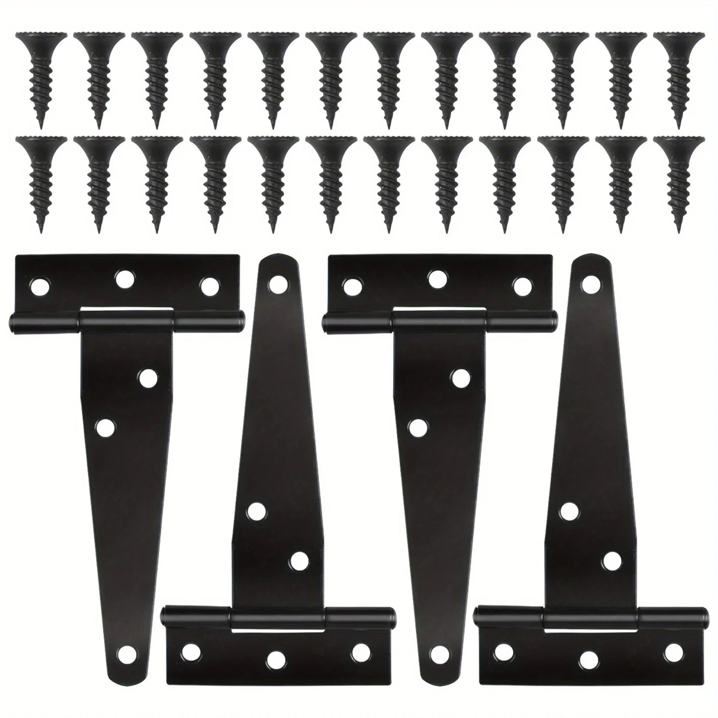 2 Sets Heavy-Duty Black T-Hinge - 4 Inch Metal Tee Hinges with Screws for Shed Doors, Barn Gates & More - Rustproof & Durable