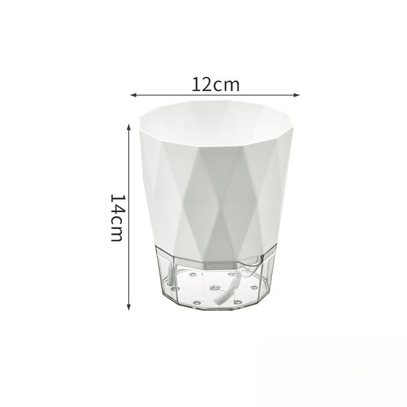 Self Watering Planter Diamond Lazy Flower Pot Transparent Double Layer Plastic Plant Pot for Indoor Plants