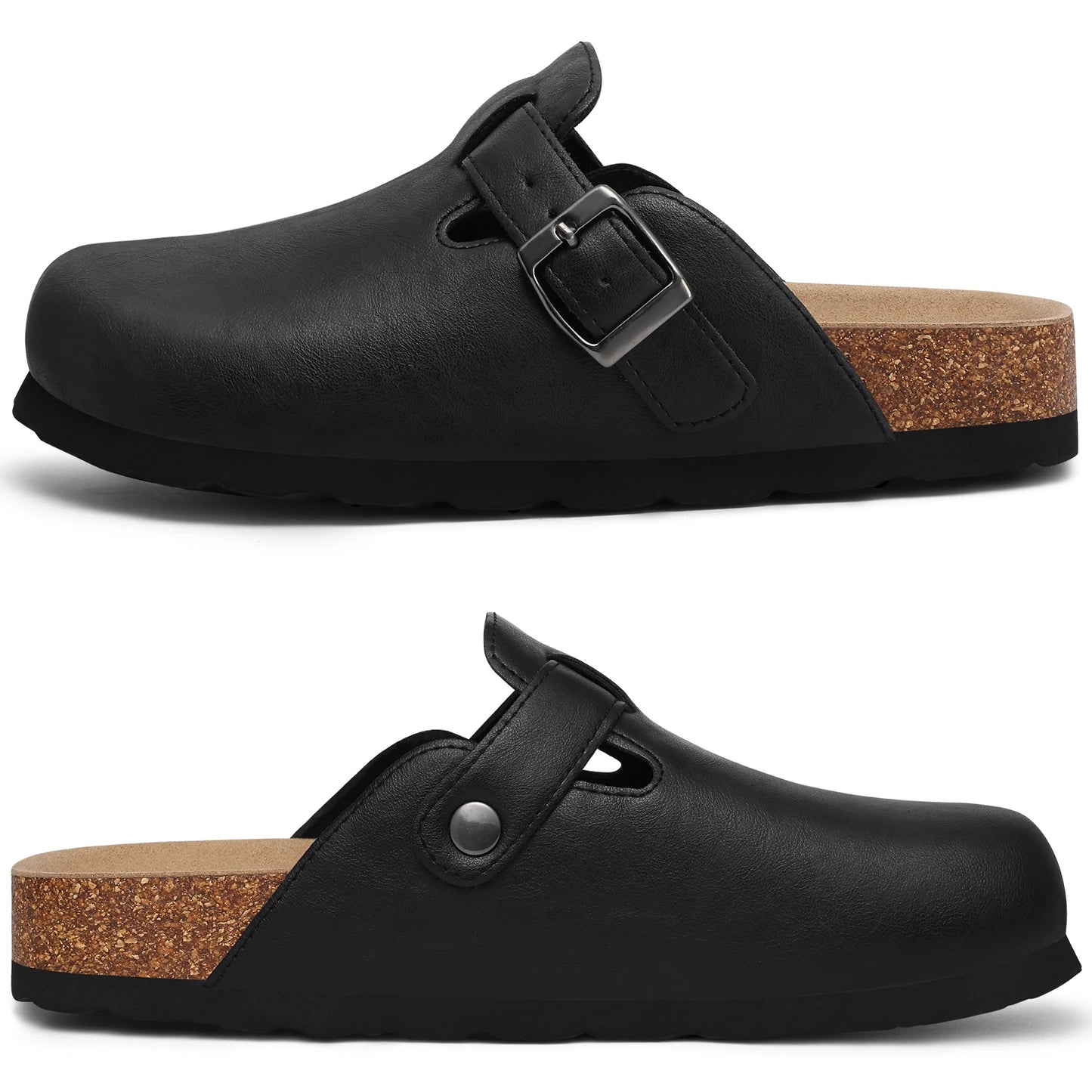 Kidmi Unisex Adjustable Buckle Slip-On Clogs with Arch Support Vegan Leather Cork Insole Potato Shoe for Women And Men