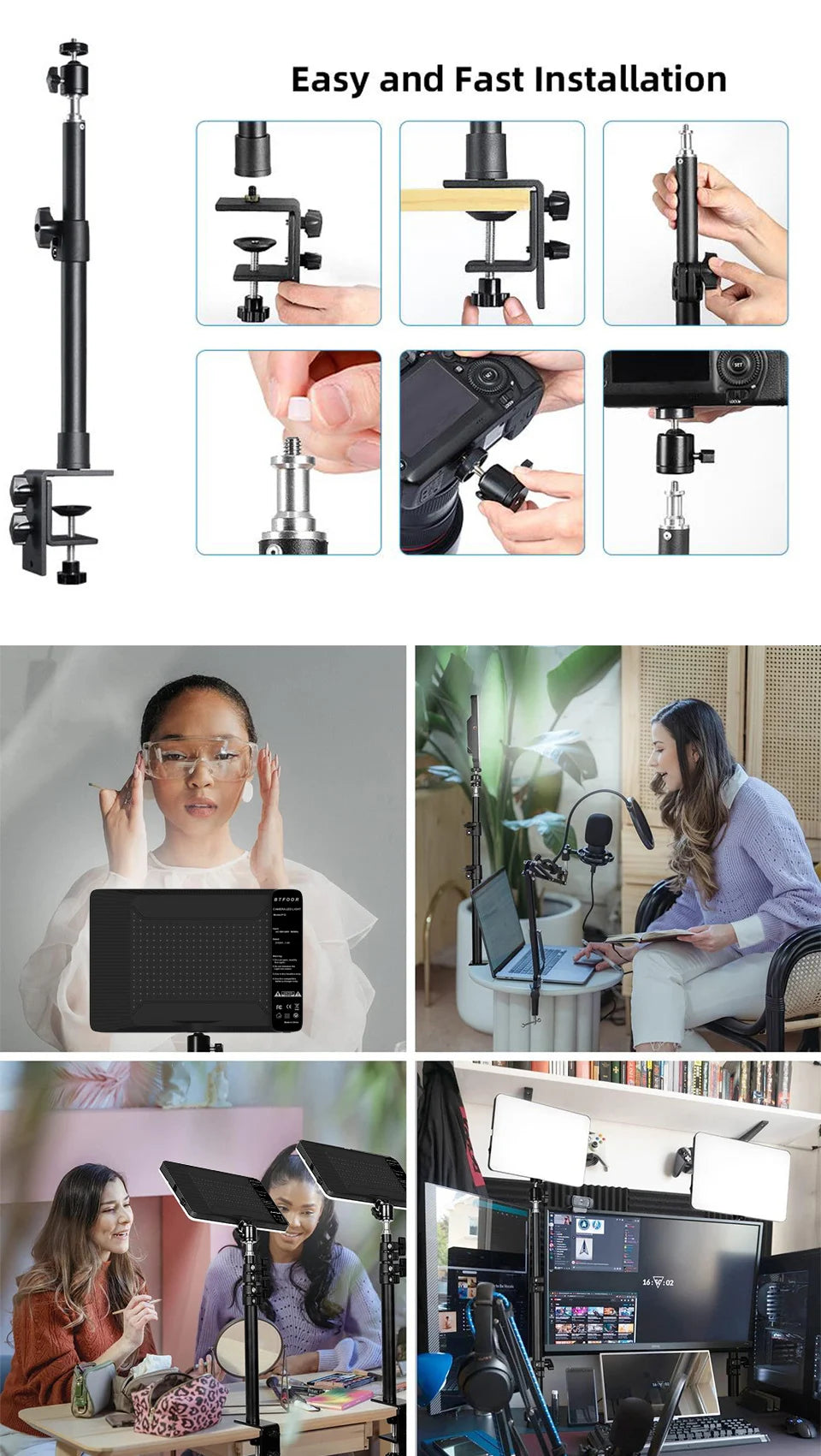 Desk Mount Stand DSLR Camera C Clamp Light Stand Photographic Light Boom Stand With Ball Head for Phone Video Ring Light Zoom
