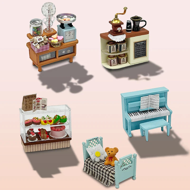 3D Puzzles Wooden Coffee Shop Mini Dollhouse Kit DIY Handmade Assembly Building Dollhouses Toys For Kids Birthday Gifts