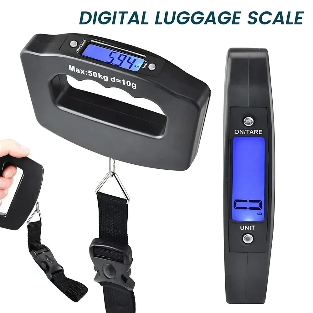 50kg/110lb Portable Scale LCD Digital Luggage Suitcase Scale Handled Travel Baggage Bag Fish Weighting Hook Hanging Scales