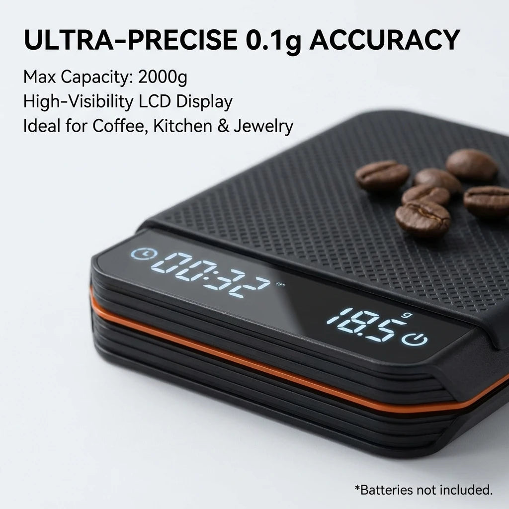Mini Portable Digital Coffee Scale 2kg/1g Rechargeable High Precision LED Kitchen Scale with Timer for Hand Pour over Coffee