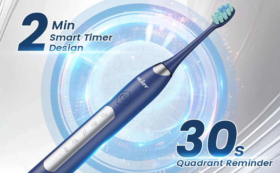 Sejoy Electric Sonic Toothbrush with 10 pcs Replacement Heads Rechargeable Waterproof Tooth Brushes for Home Travel