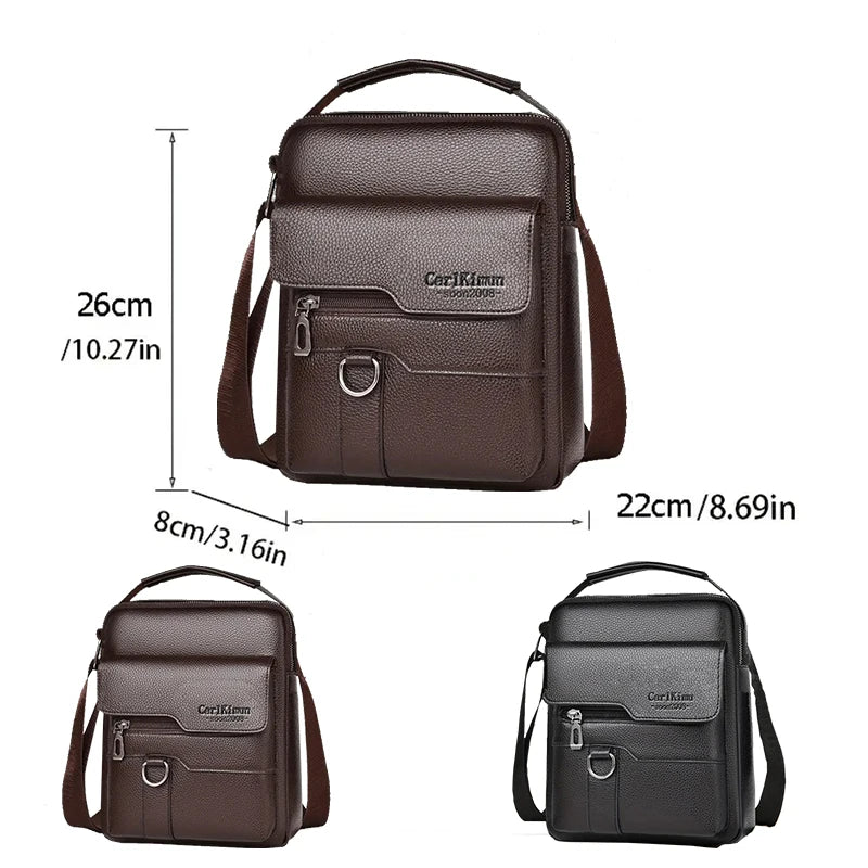 Multi-purpose men's shoulder bag for work, PU crossbody briefcase with handle, professional casual daypack