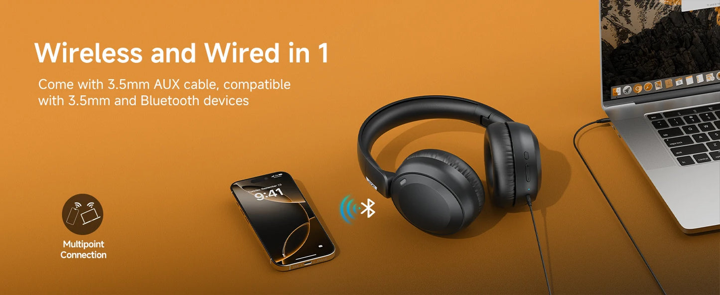 Acer OHR205 Wireless Bluetooth Headphones Foldable Over-Ear Headphone with 40mm Drivers Multipoint Bluetooth 6.0 for Home,Office