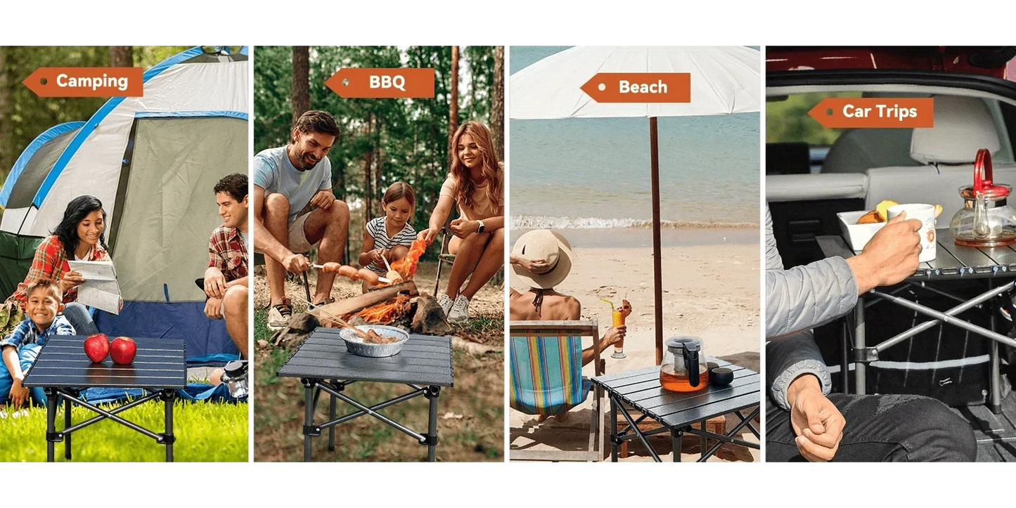 Folding Camping Table, Collapsible w/ Carry Bag, Sturdy Legs & Large Flat Surface for Picnic BBQ Beach Hiking, Compact Durable