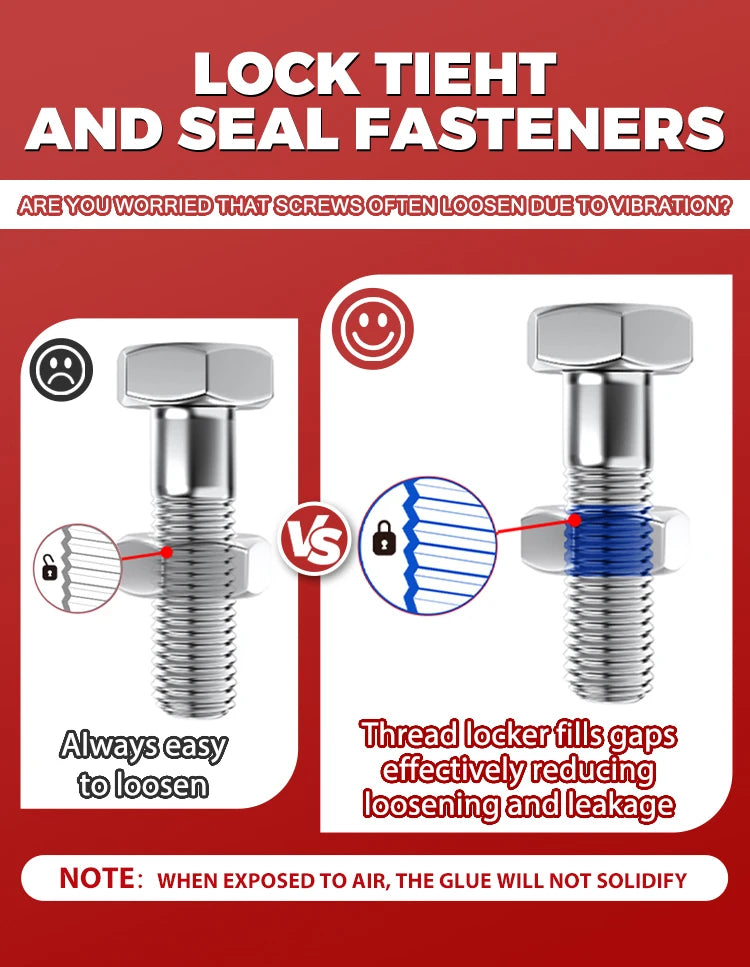 LOOLIFL, 243 Medium-Strength 10Ml-50Ml Threadlocker, Industrial Glue, Removable, Anti-Loosening, Anti-Slip, Waterproof, Rust-Proof, Oil-Resistant, Sealing Threadlocker, Removable, Stable