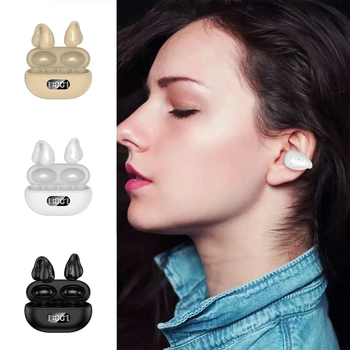 New Wireless Headphones Bluetooth 5.3 Bone Conduction Earphones Earclip Design Touch Control Led Earbuds Sports Headsets
