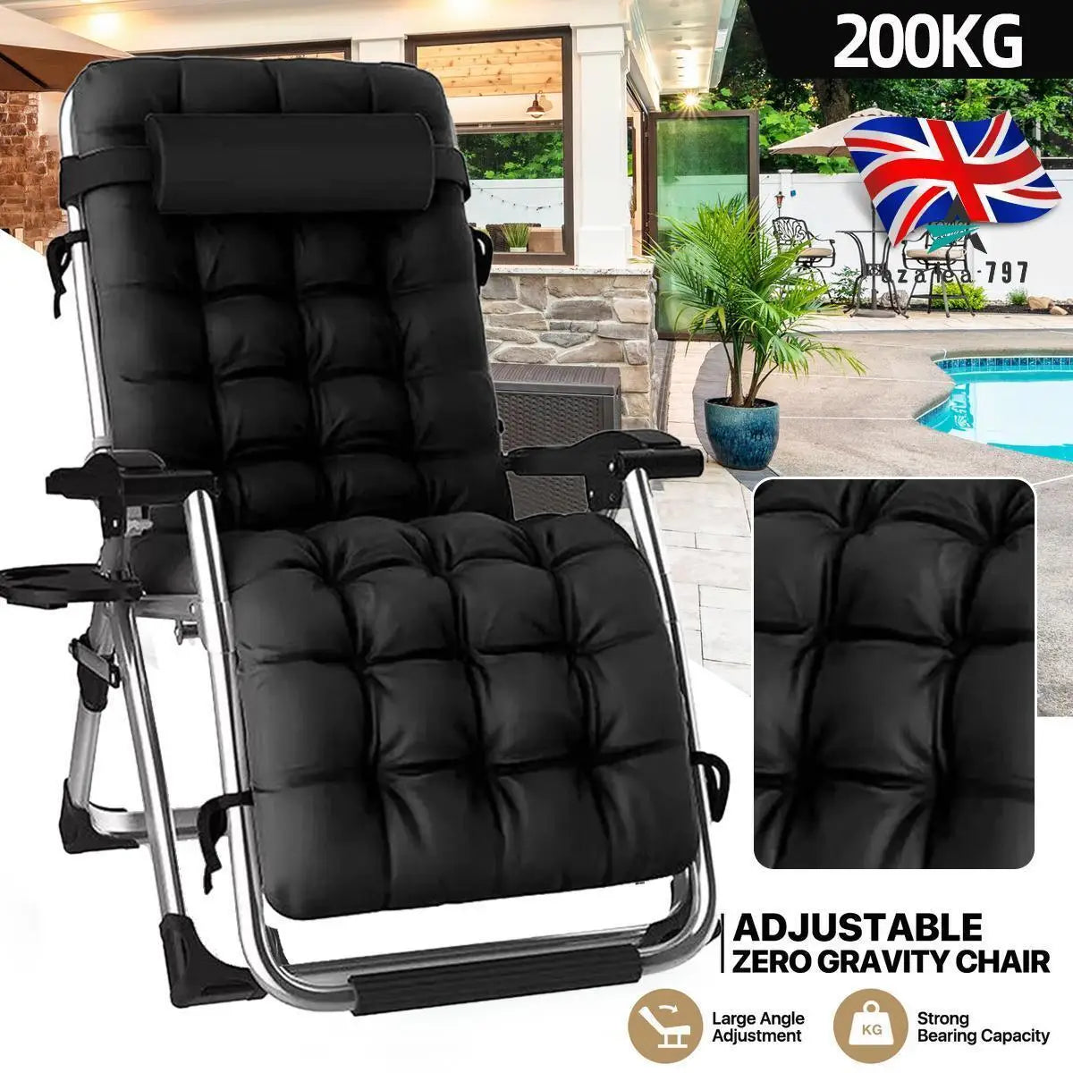 Zero Gravity Chair Reclining Sun Lounger Outdoor Garden Folding Adjustable