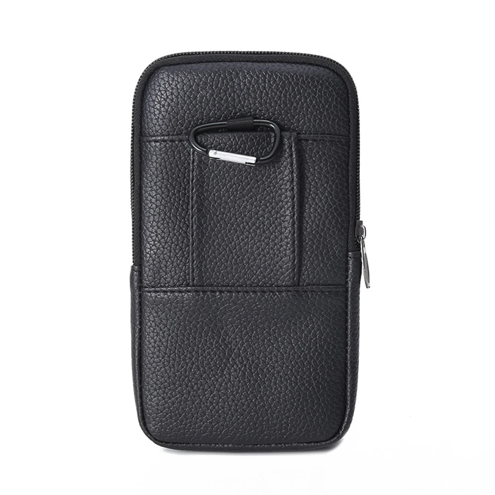 Men Waist Bag Mobile Phone Bag Outdoor PU Leather Wearable Belt Sports Waterproof Small Hanging Bag Business Leisure Coin Purse