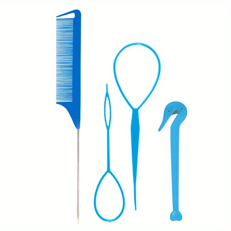 4/5pcs/Set Hair Loop Tool Set 2pcs French Braid Tool Loop 1pc Rat Tail Comb 1pc Elastic Hair Rubber Bands Remover Cutter