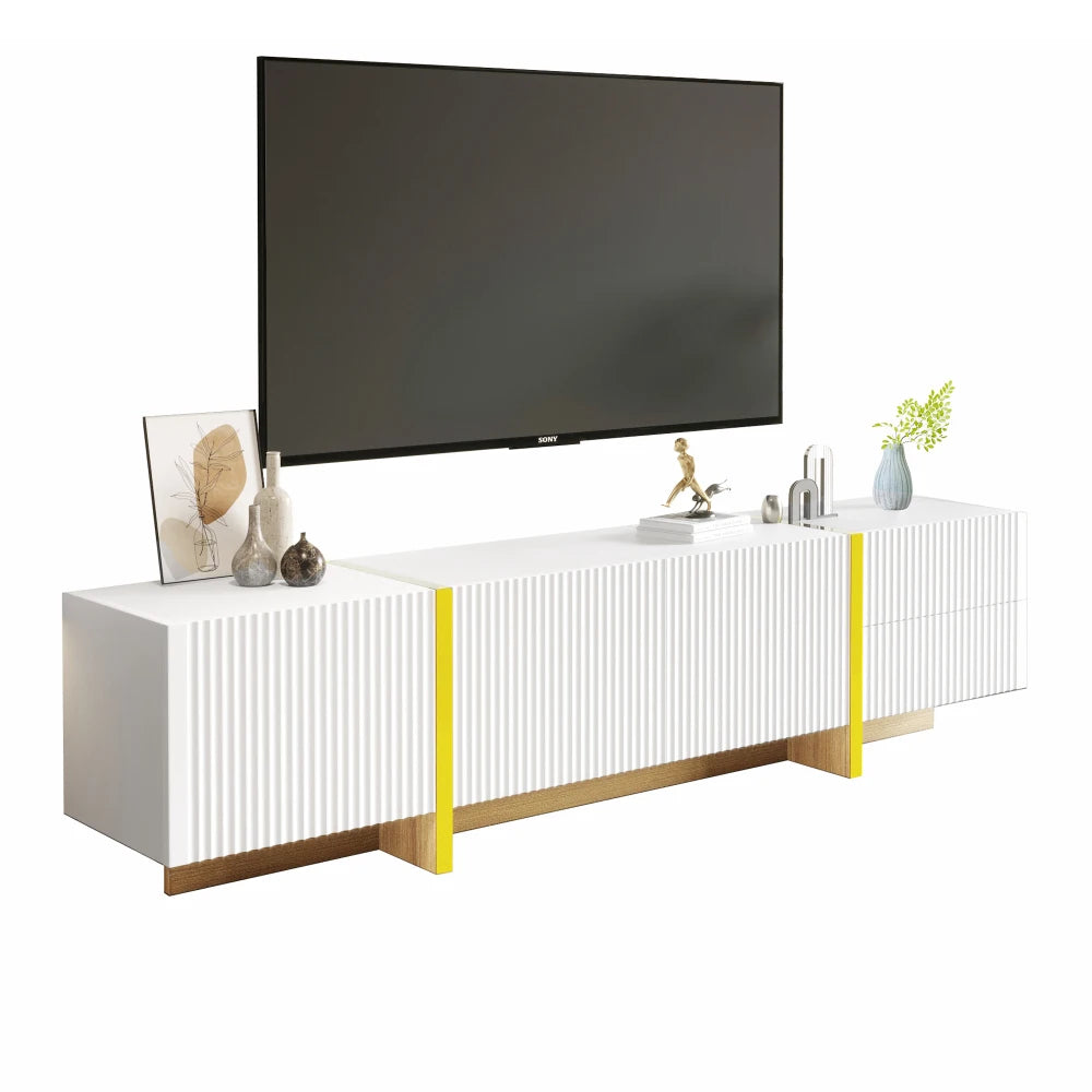 PINGGO Modern Large TV Cabinet 190cm Length Media Console with 3 Doors 2 Drawers, Storage TV Stand Entertainment Center
