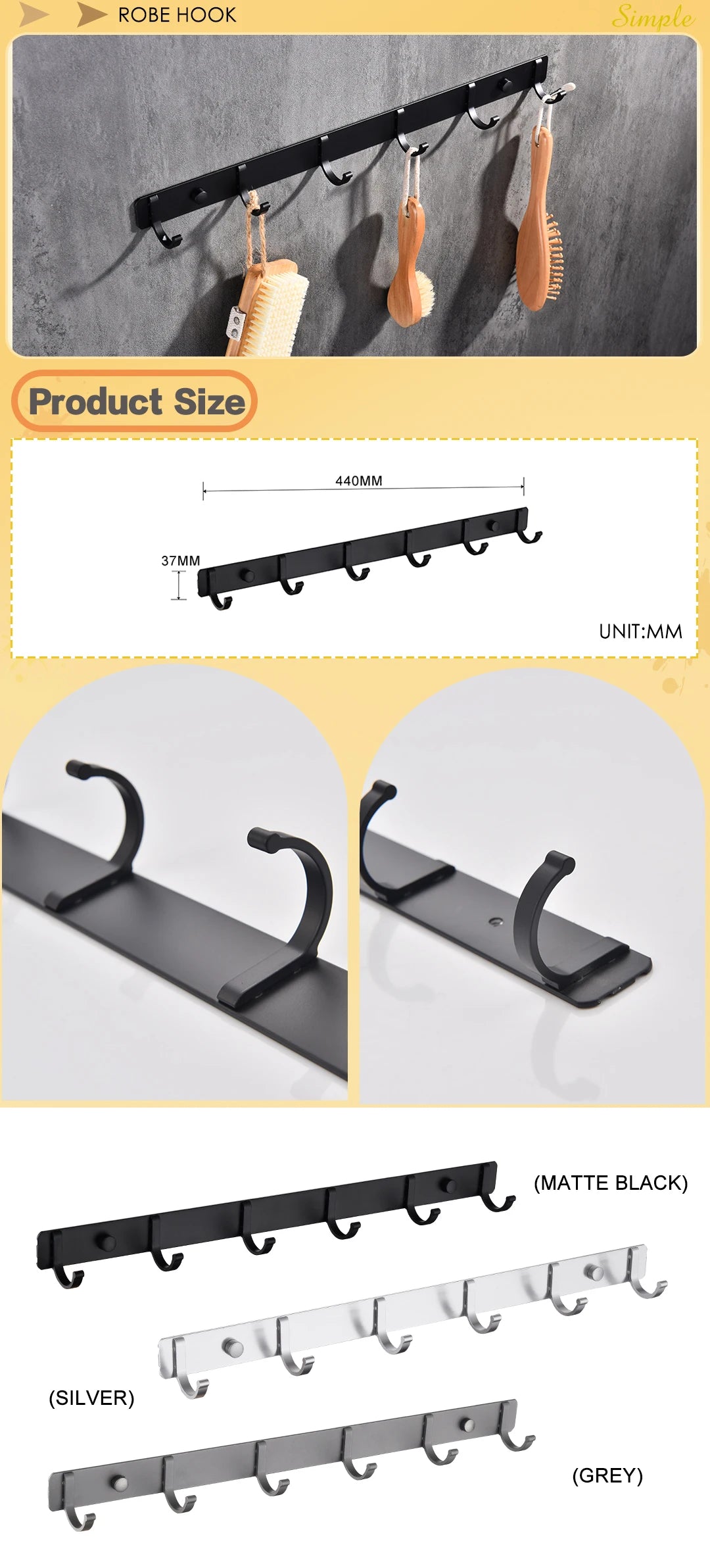 Space Aluminum With Multiple Robe Hooks Hanging Clothes Key Storage Hooks Save Space Towel Rack With Hook Bathroom Accessories