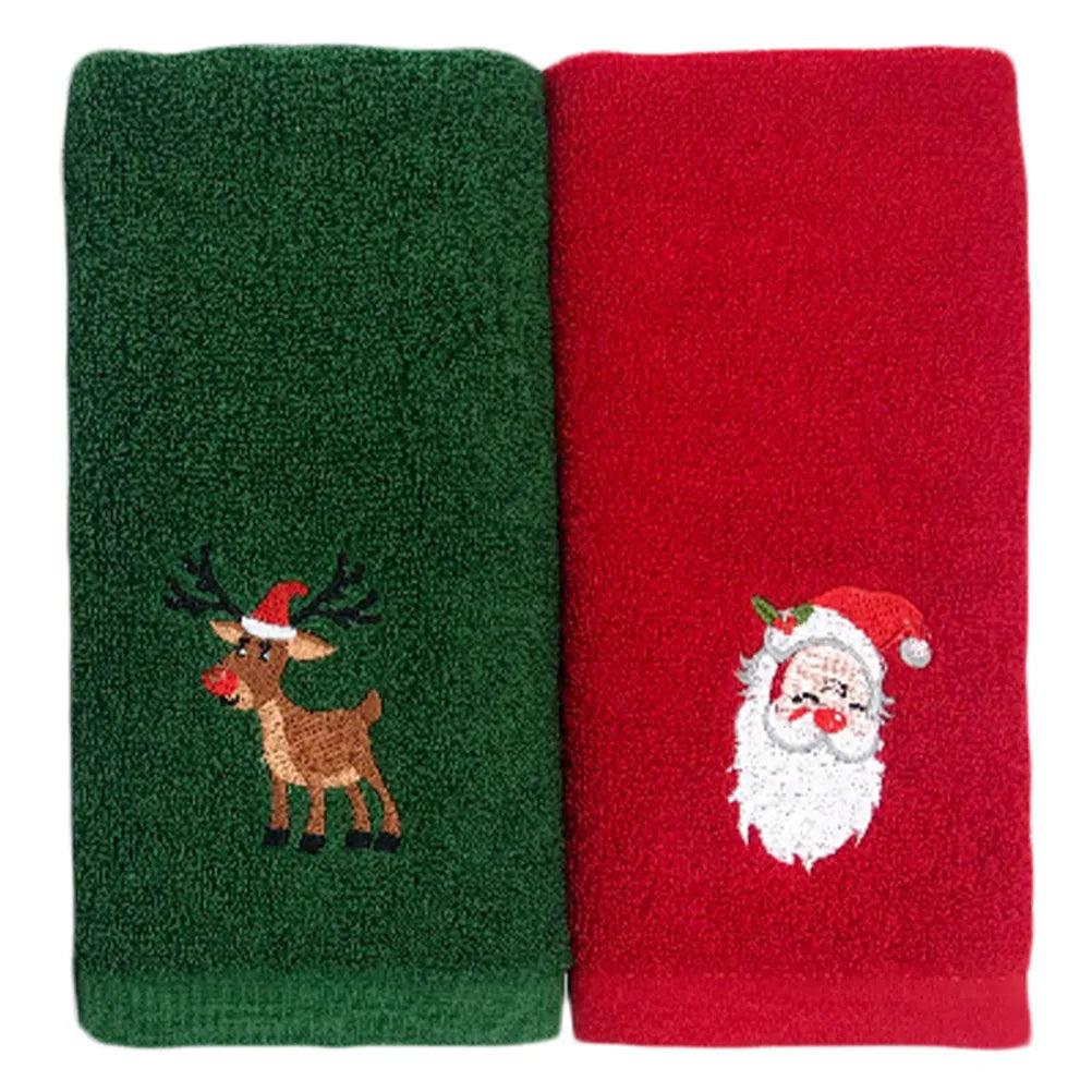 2Pcs Christmas Cartoon Face Towel Pure Cotton Embroidered Xmas Towel for Kids Holiday Gift Soft Absorbent Facial Cloth