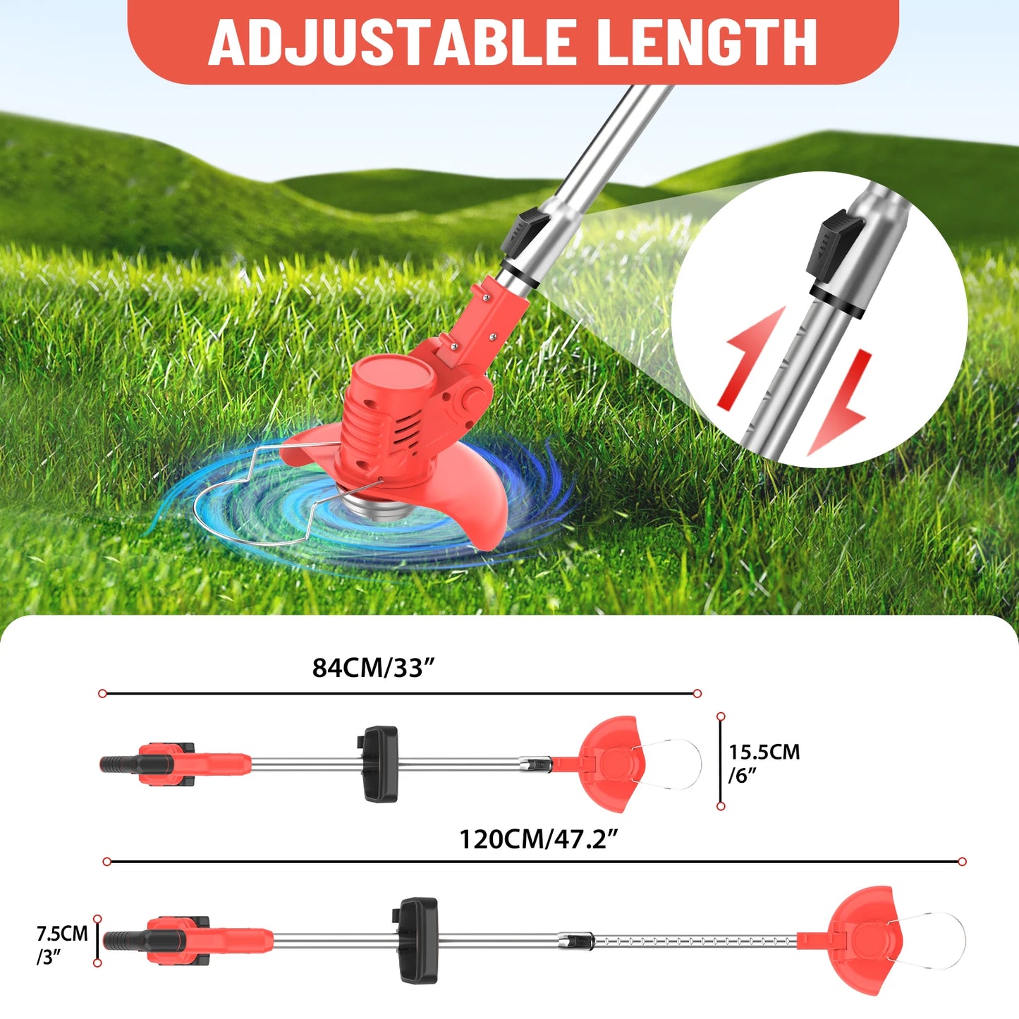 21V Cordless Weed Wacker 3 in 1 Rechargeable Weed Wacker Electric for Lawn Garden Yard,With Battery,Red
