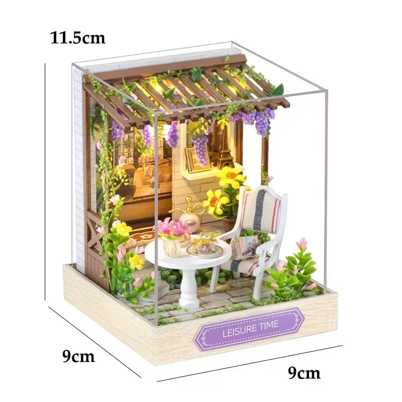 3D Puzzles Wooden Coffee Shop Mini Dollhouse Kit DIY Handmade Assembly Building Dollhouses Toys For Kids Birthday Gifts