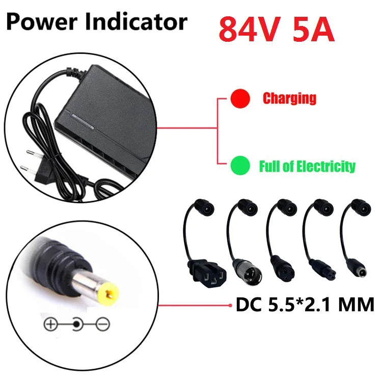 72V Charger 5A 20S Lithium-ion Battery Pack Charger 84V 5A Intelligent Fast Charging EU / US Plug With Cooling Fan