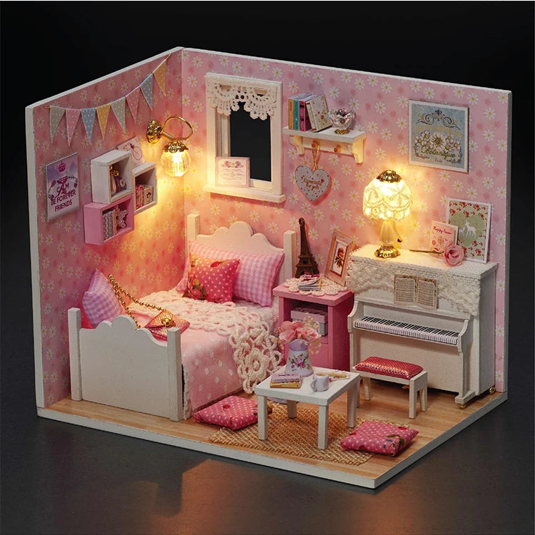 Wooden Mini Doll House Assembled Model Building Small House Kit 3D Puzzle Toys Bedroom Decoration With Furniture Gifts Dollhouse