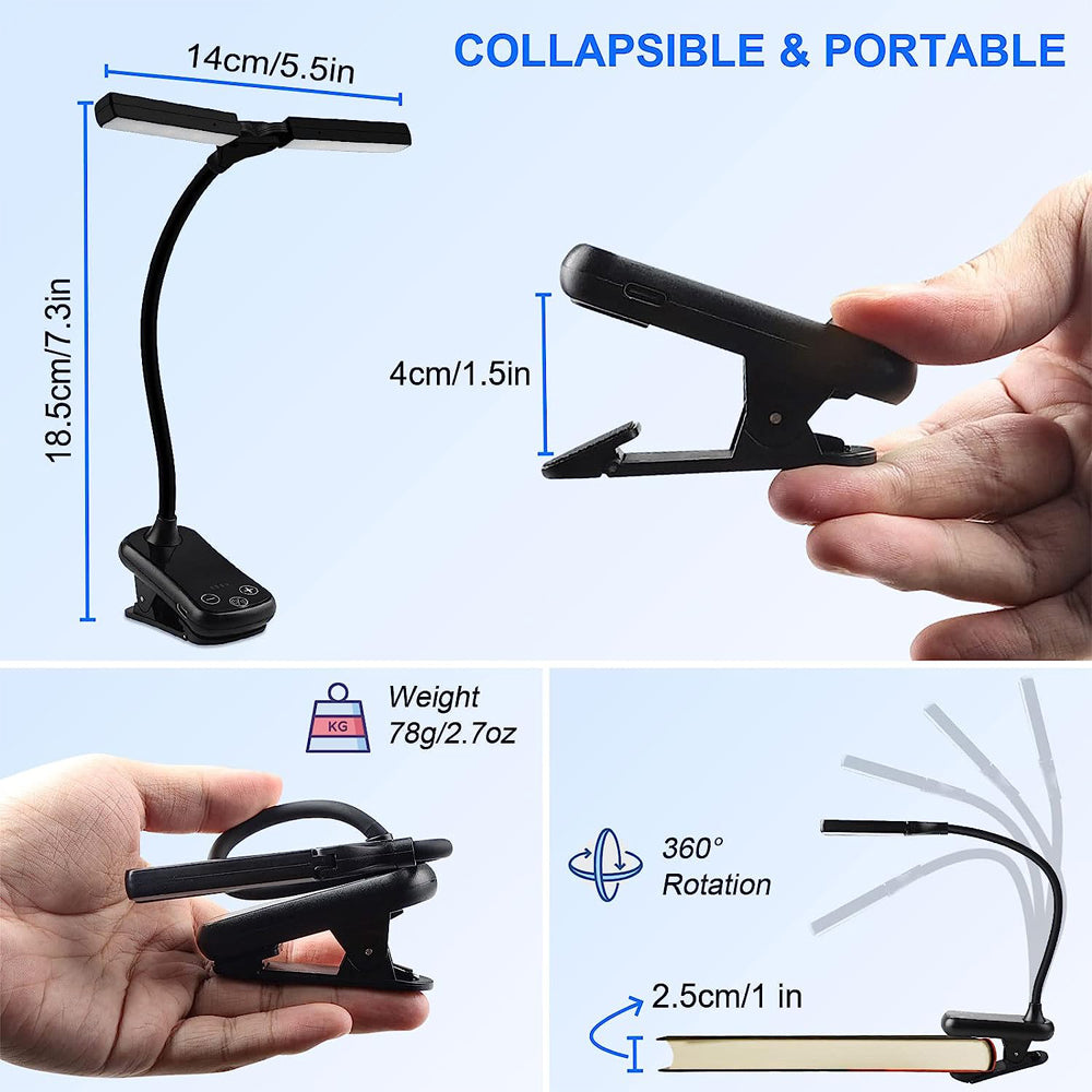 14 LED Clip On Book Light 3 Colors 8 Brightness Usb Rechargeable Night Light Portable Reading Light Book Lamp Mini Desk Lamp