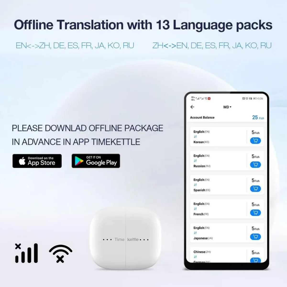 Timekettle M3 Translator Earbuds Bluetooth Real Time Simultaneous Headphones Instant Voice Translate Device for Business Travel