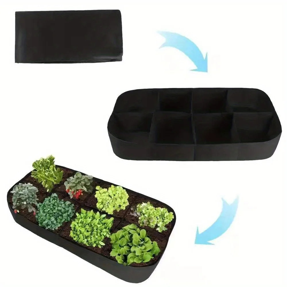 Felt Fabric Raised Garden Bed, 8-Grid Portable Rectangle Grow Bag, Reusable Vegetable Planter Box for Indoor & Outdoor Gardening