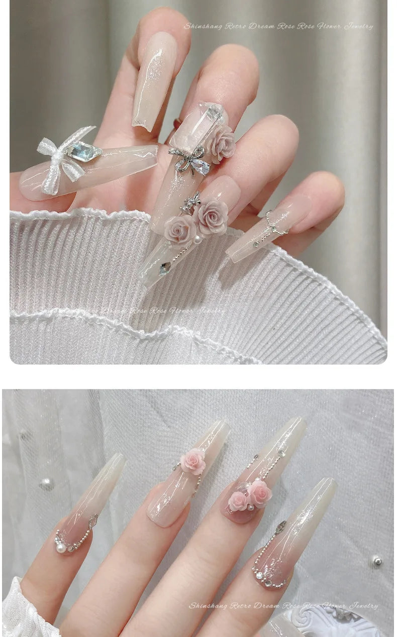 50PCS 3D Mix Sizes Beautiful Blossoming Rose Flowers Resin Adhesive Nail Art Rhinestones Decorations Manicure Kawaii Charms