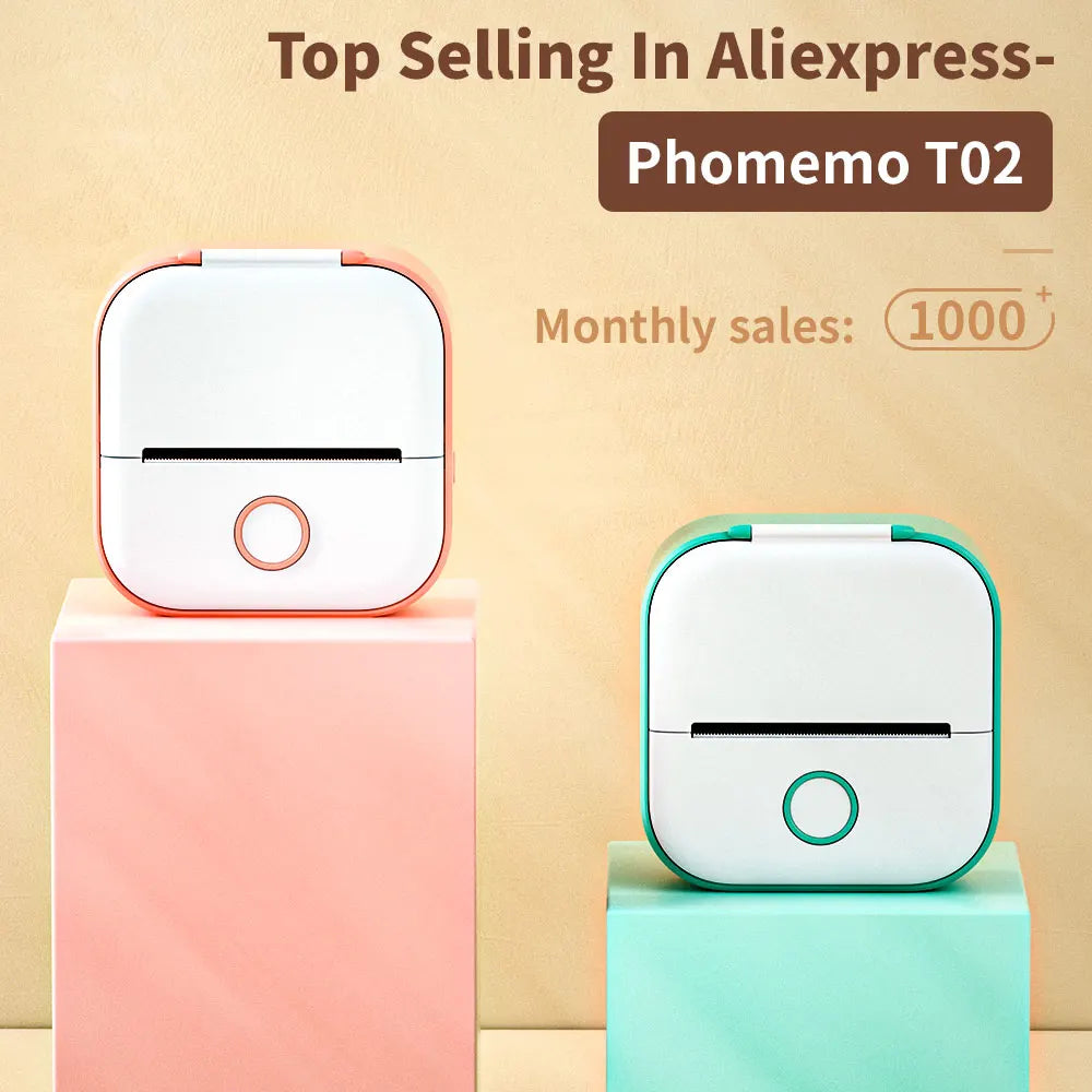Phomemo T02 Mini Printer Portable Printer Thermal Printing Sticker Wireless Inkless Pocket Printer Self-adhesive Label Printer