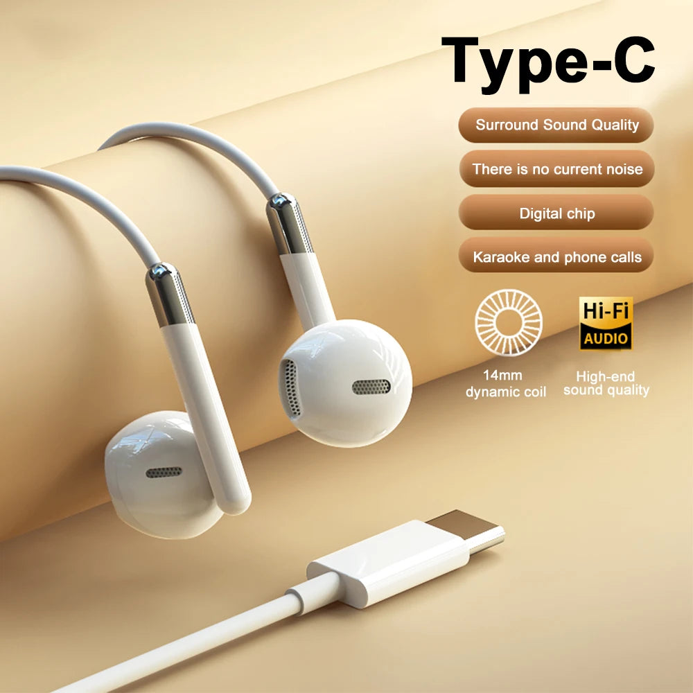 Type-C 3.5mm Jack Wired Headphones With Microphone For Samsung Galaxy S25 S24 S23 S22 S21 Ultra Note 20 10 USB-C Wired Earphones