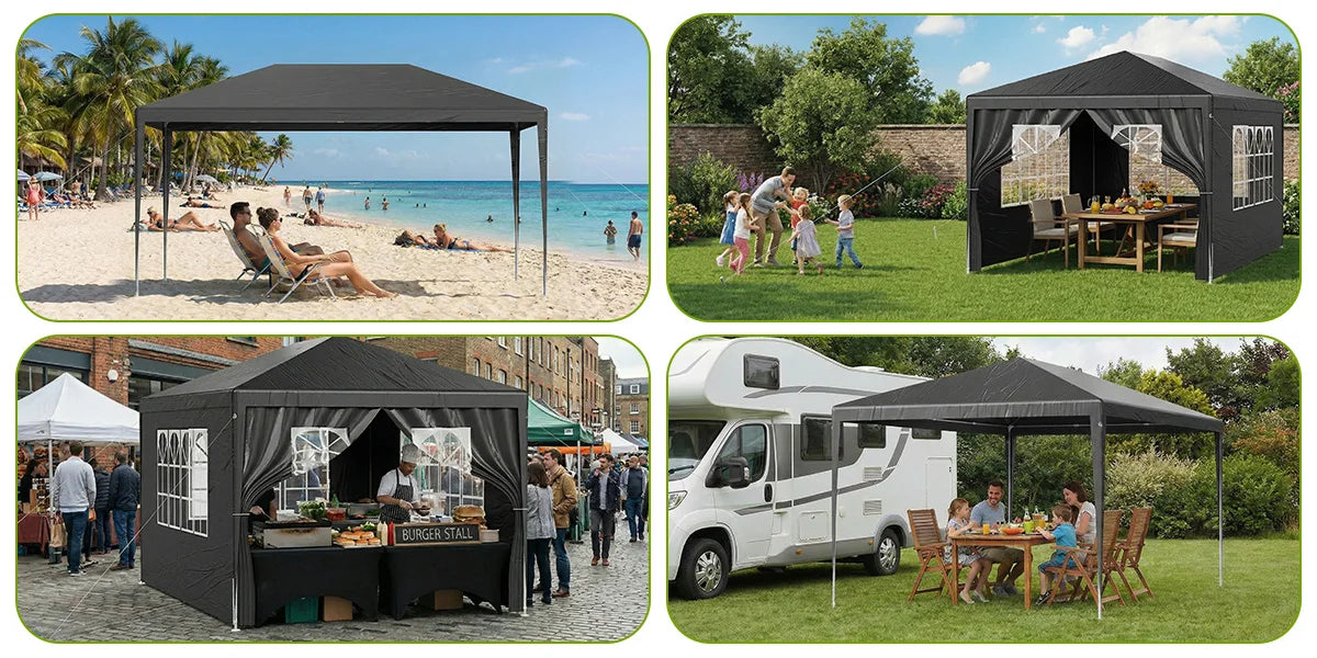 LOEFME 3x4M/3x3M Outdoor Gazebo Tent Outdoor Garden Camping Awning Waterproof Windproof UV Sun Shelter W/ Removable 4 Side Walls