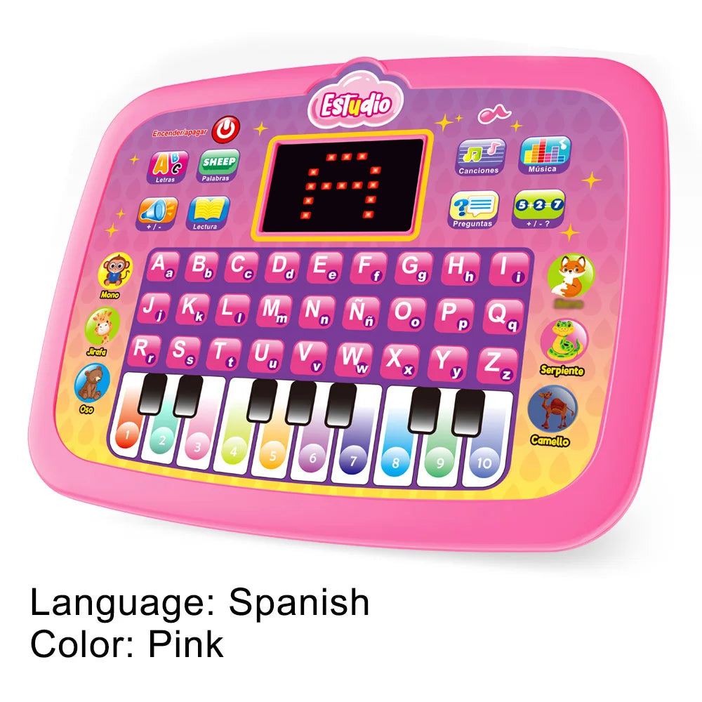 English/Spanish/Russian/Portuguese Interactive Learning Tablet for Kids 3-5, Educational Toys Learn Alphabet, Number, Music & Wo