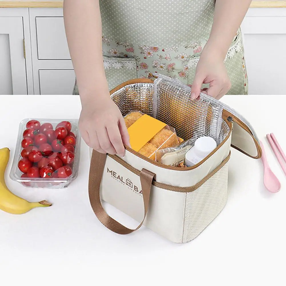 Large Capacity Tote Bento Insulated Lunch Bag Picnic Food Box Storage Ice Cooler Thermal Bag Portable Handheld Insulation Bags