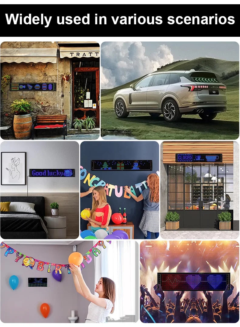 Car Scrolling Advertising Display Programmabl USB APP Control Customizable DIY Bluetooth RGB LED Sign Text Pattern Animation 5V