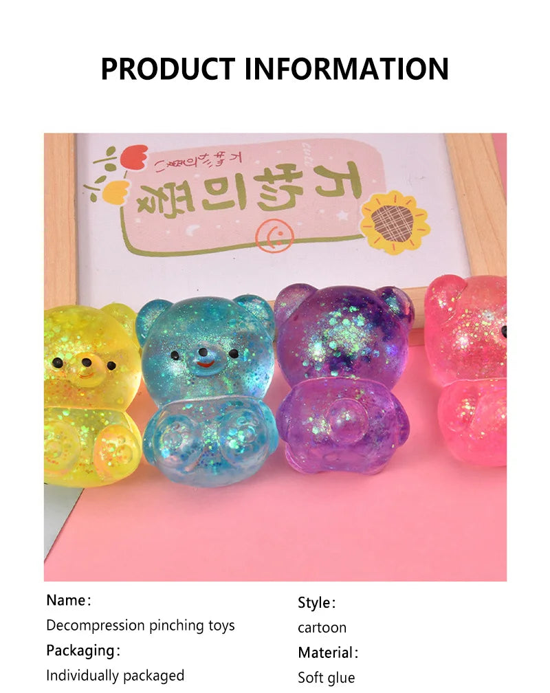 Fidget Bear Toy Squishys Glitter Gummy Bear Small Cute Animal Anti Stress Fidget Splat Decompressions Vent Squeeze Toy 2026 New