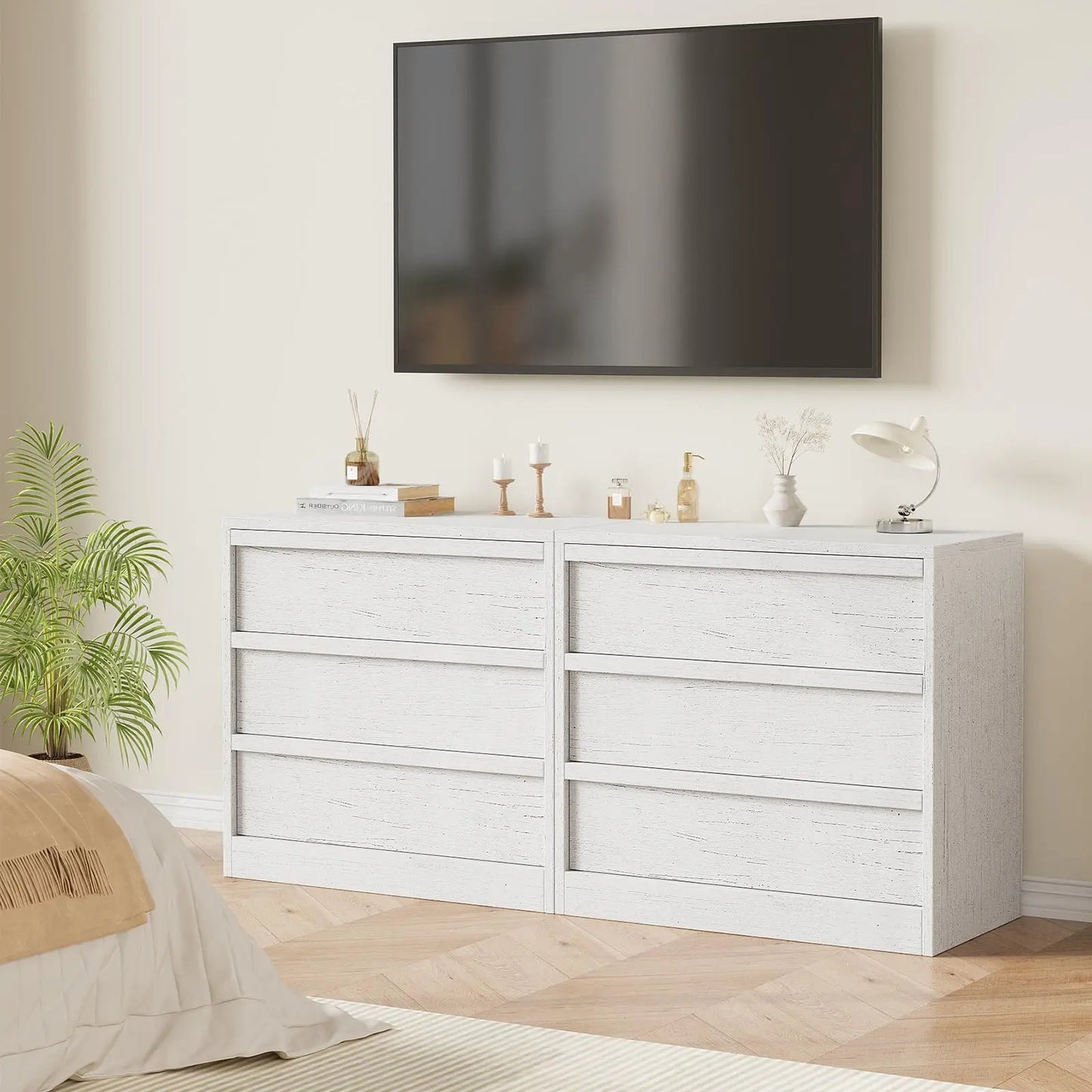3 Drawer Dresser for Bedroom, White Nightstand 3 Chest of Drawers with Large Storage, Small Modern Bedside End Table