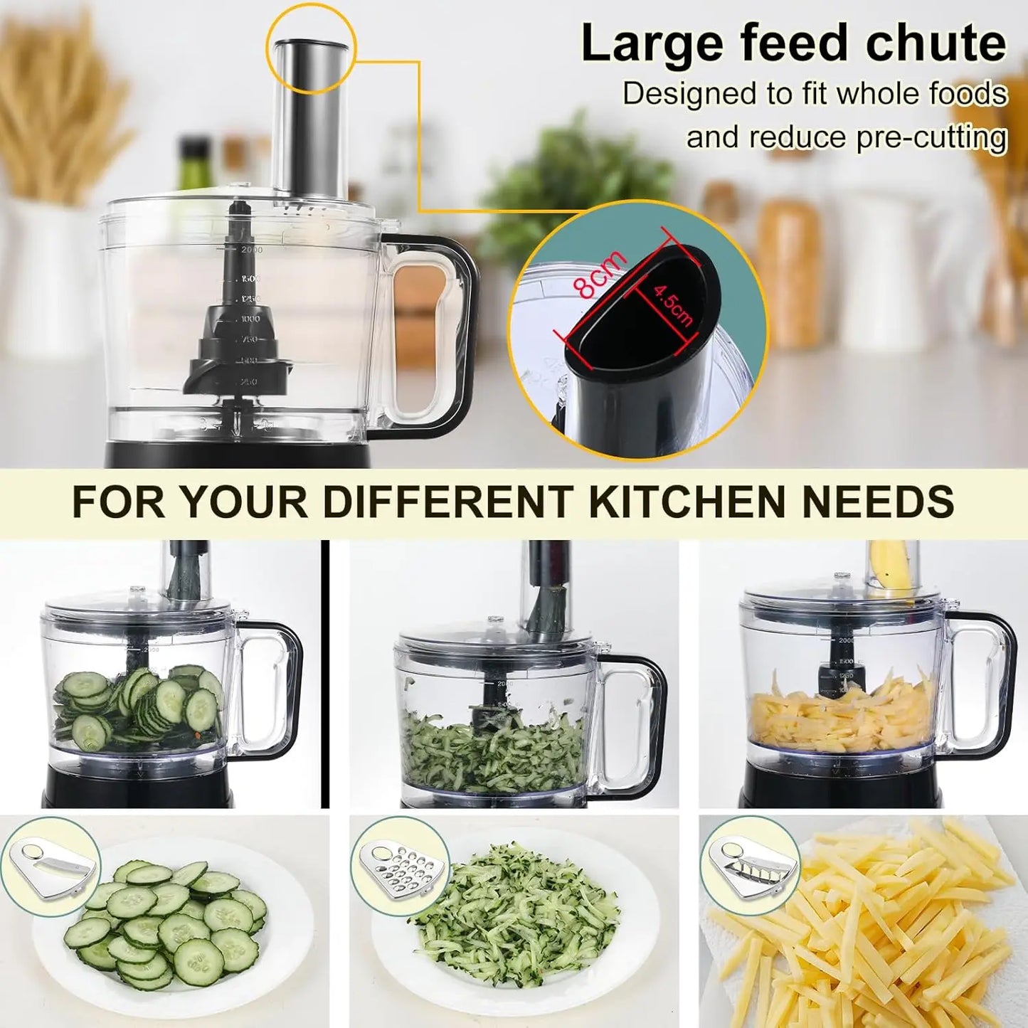 TopStrong 6-in-1 for Chopping, Slicing, Shredding and Kneading Dough, 3 Speeds with Pulse, 2L Mixing Bowl 800W Food Processor